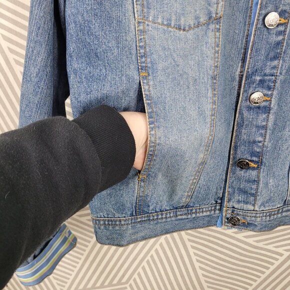 Tie One On NY Denim Jacket Chore Coat size Large Blue Jean Button up cowgirl - Picture 4 of 6